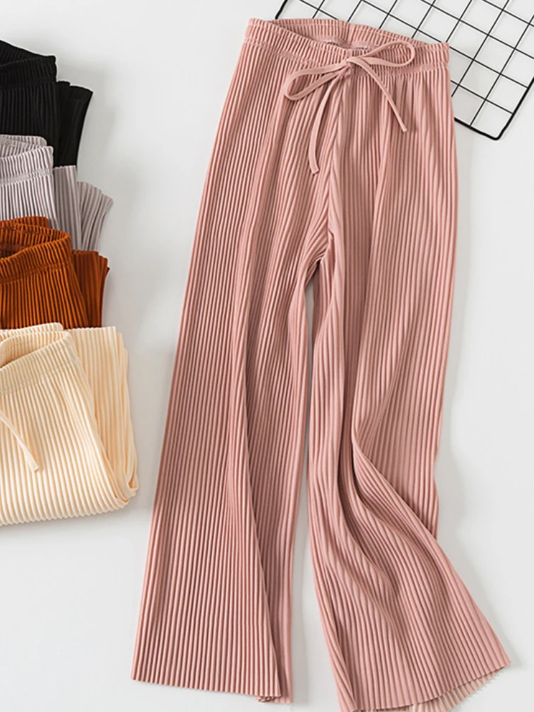 Брюки Женские однотонные плиссированные с широкими штанинами шифоновые