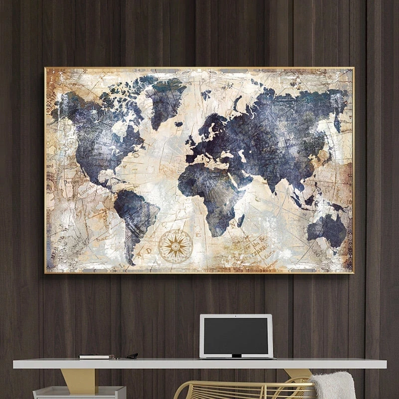 

Abstract Vintage World Map Modular Wall Art Canvas Prints Painting Posters Modern Home Picture for Living Room Office Decor