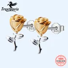 Серьги-гвоздики из серебра 100% пробы с цветком розы