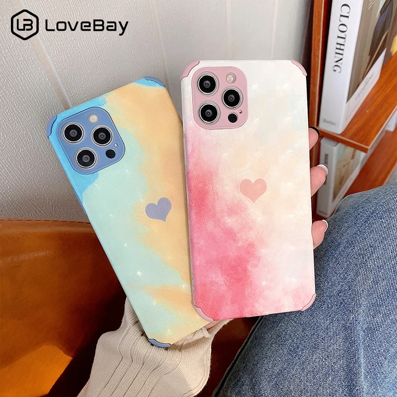 

Creative Rainbow Colorful Cute Love Heart Phone Case For iPhone 11 12 Pro Max X XR XS Mini 7 8 Plus SE 2020 Shockproof TPU Back