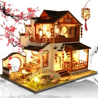 diy wooden miniature dollhouse kit chinese building assemble model toy house kids birthday gift furniture doll house for adult