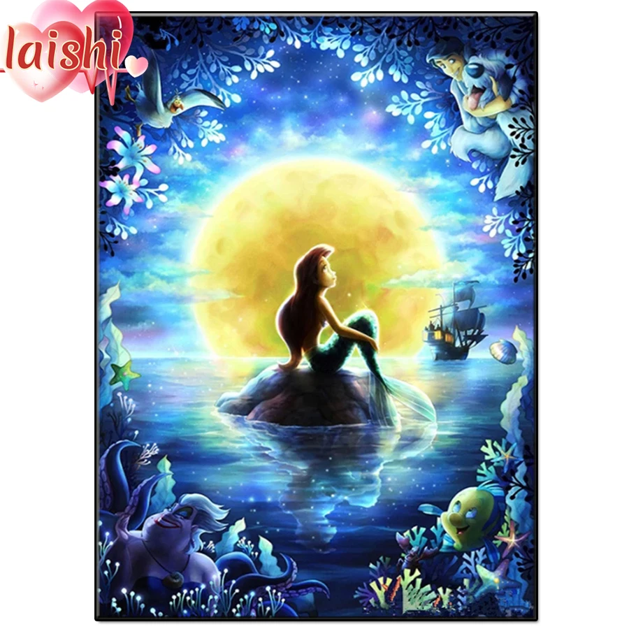 

5D алмазная живопись «Русалка», мультяшная полноформатная круглая квадратная вышивка, вышивка крестиком «сделай сам», алмазная вышивка выш...