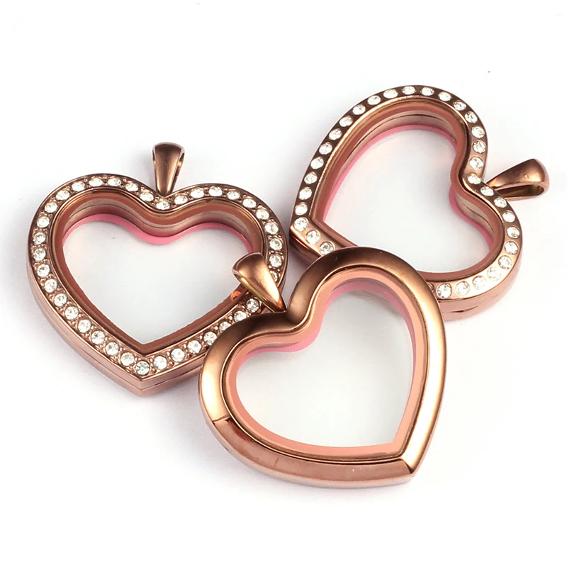URSJEWELRY 30mm Peach Heart Magnetic Closure Chocolate Color 316L Stainless Steel Floating Glass Memory Living Locket Pendant | Украшения и