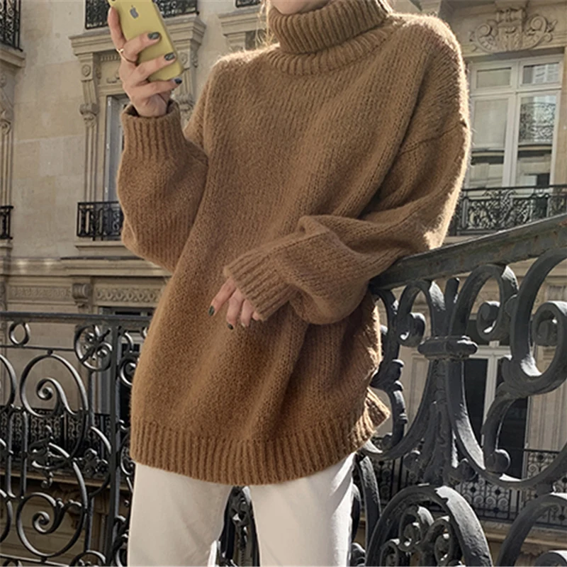 BGTEEVER зимний Повседневный свободный Теплый Женский пуловер с высоким воротом