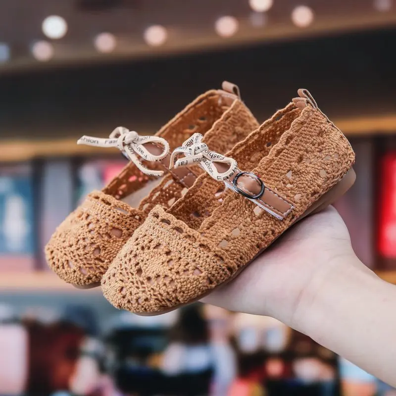 Детская плетеная обувь модная мягкая дышащая на плоской подошве с широкими