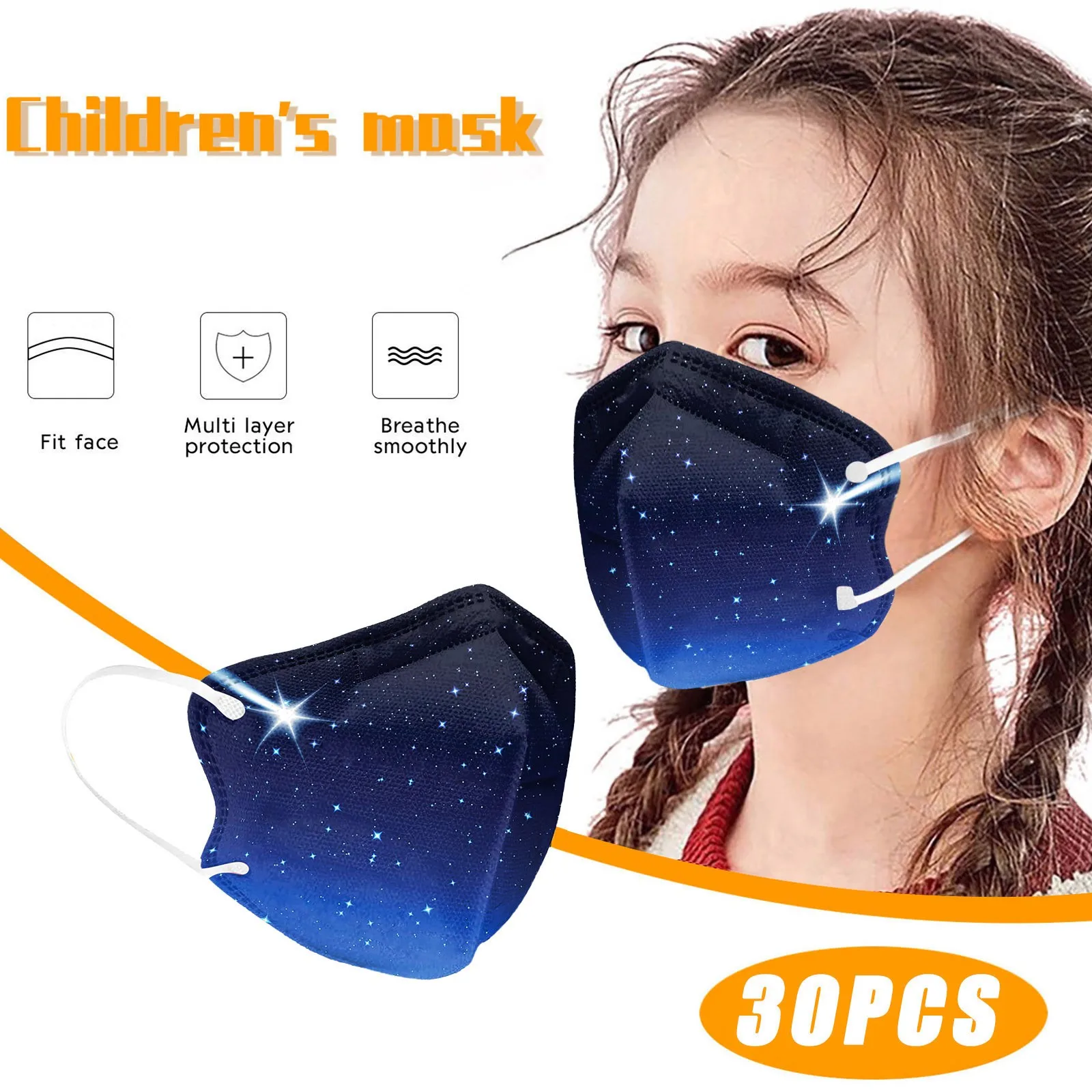 

2-10 Years Old 5-Layer Kids Children Space Prinetd Breathable Face Mask Reusable Proetctive Halloween Cosplay Dress Masque