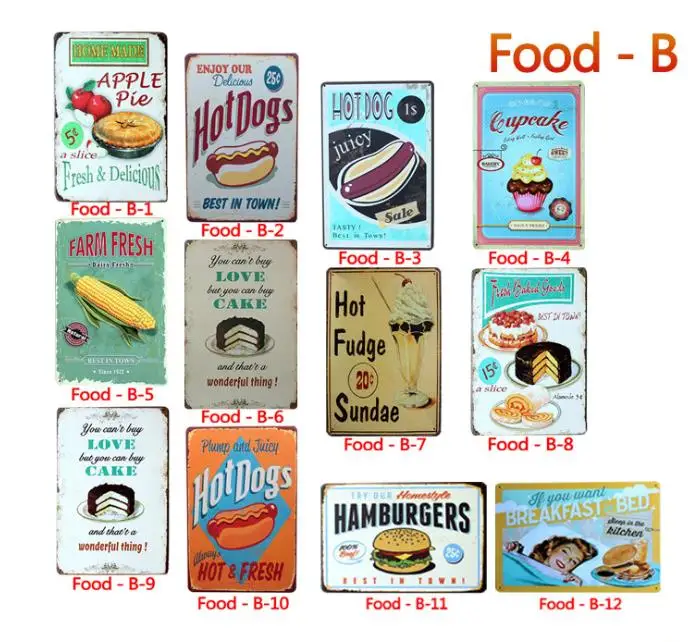 

2021 BBQ Hamburger Popcorn Fries Cupcake Coffee Menu Ice Cream Poster Metal Tin Signs Pub Bar Fast Food Shop Wall Decoration