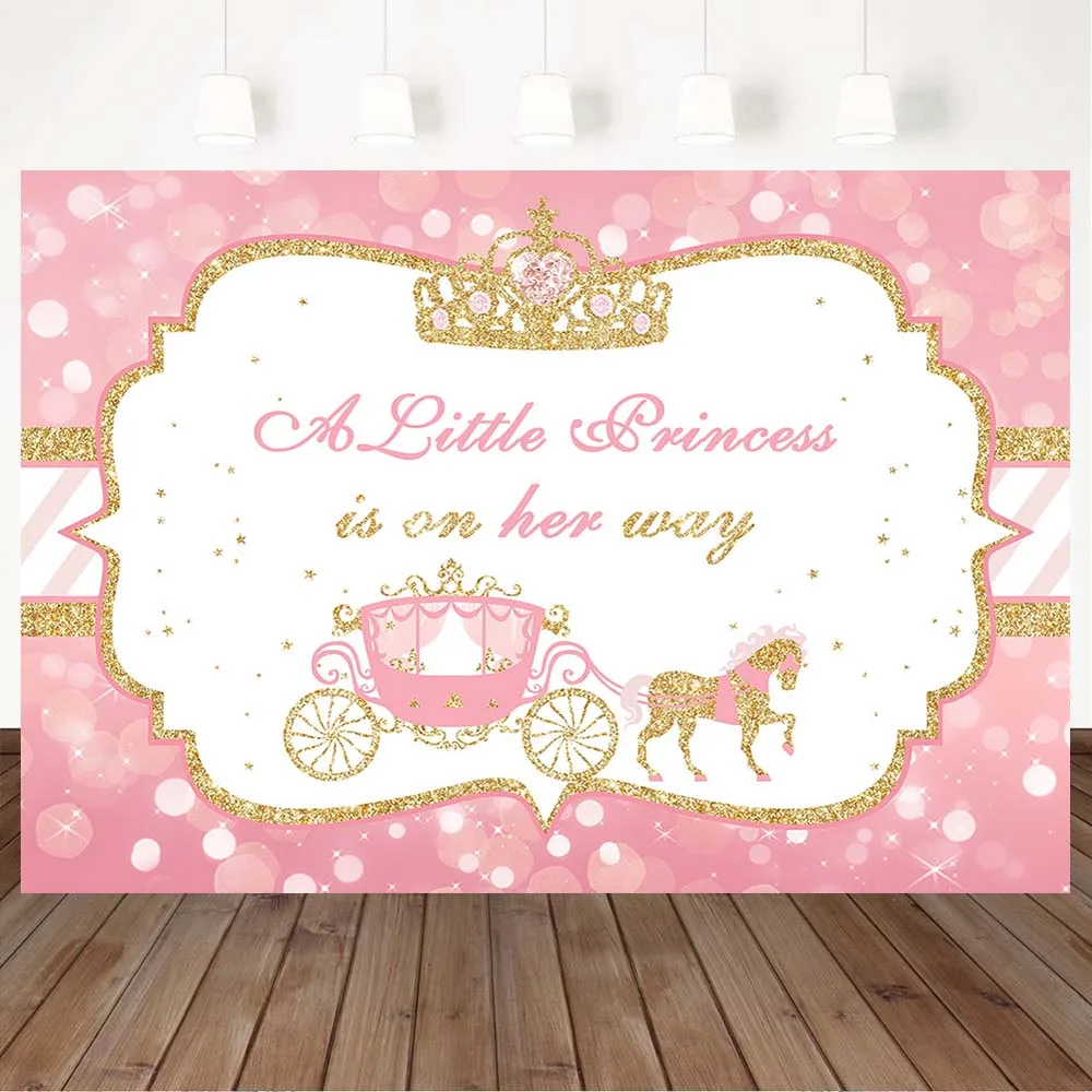 

Mocsicka Princess Prince Baby Shower Photography Backdrop Gold Carriage Newborn 1st Birthday Background Custom Photo Shoot Props