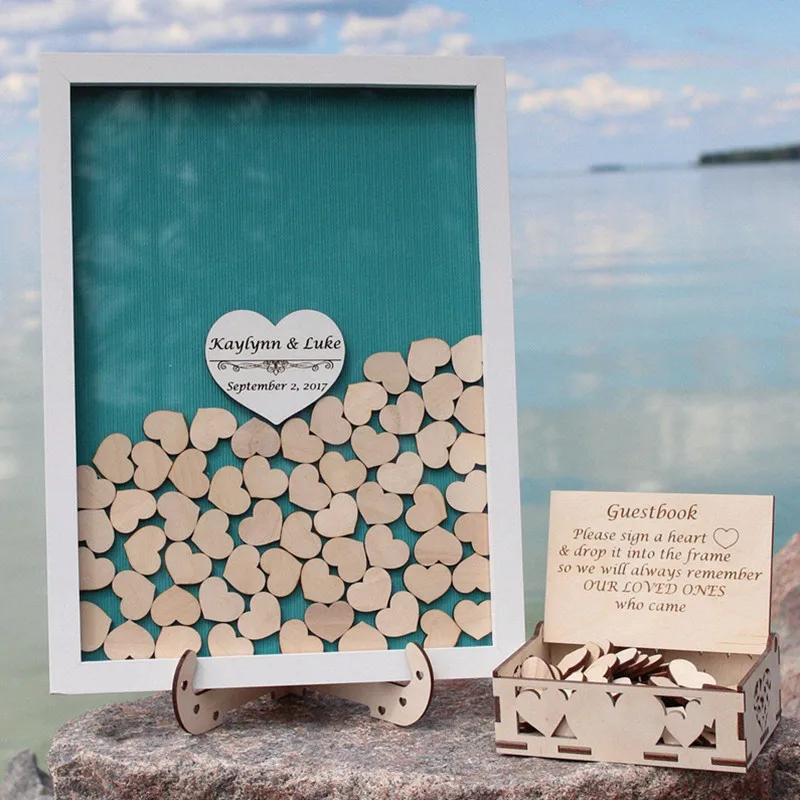 Серебряное сердце Гостевая книга Альтернативная drop top box персонализированная