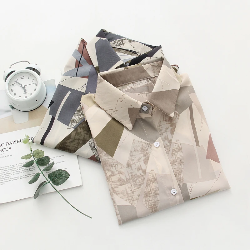 

Plus Si Ops Spring Newprint Button Up Shirts Women Long Sleeve Blouse Korean Fashion Clothes Chiffon Streetwear