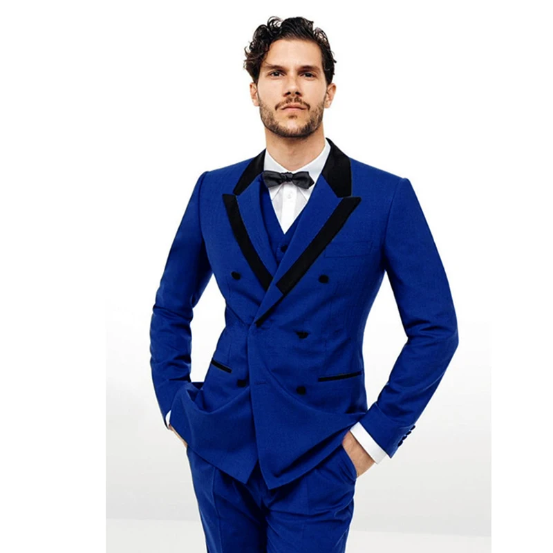 Изготовленный на заказ мужской костюм ярко синего цвета для свадьбы три предмета