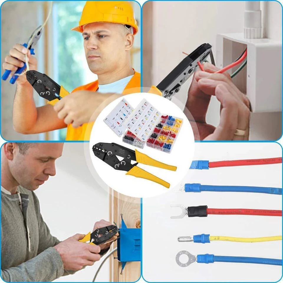 

HS-40J Five-piece crimping pliers with jaws plus screwdriver 370pcs pre-insulated cold-pressed terminal 800pcs tube set