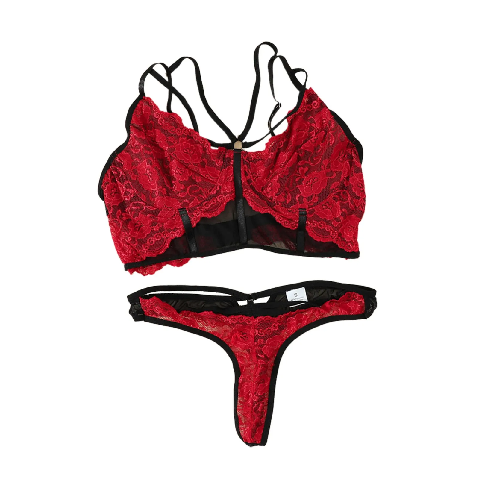 

Women's Valentine's two-piece sexy see-through embroidery sexy lingerie set