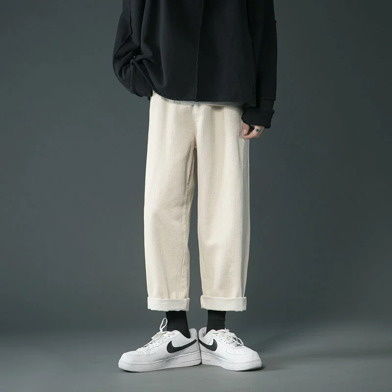 

Autumn Corduroy Pants Men's Fashion Retro Black/khaki Casual Pants Men Loose Straight Pants Mens Wide-leg Trousers M-2XL