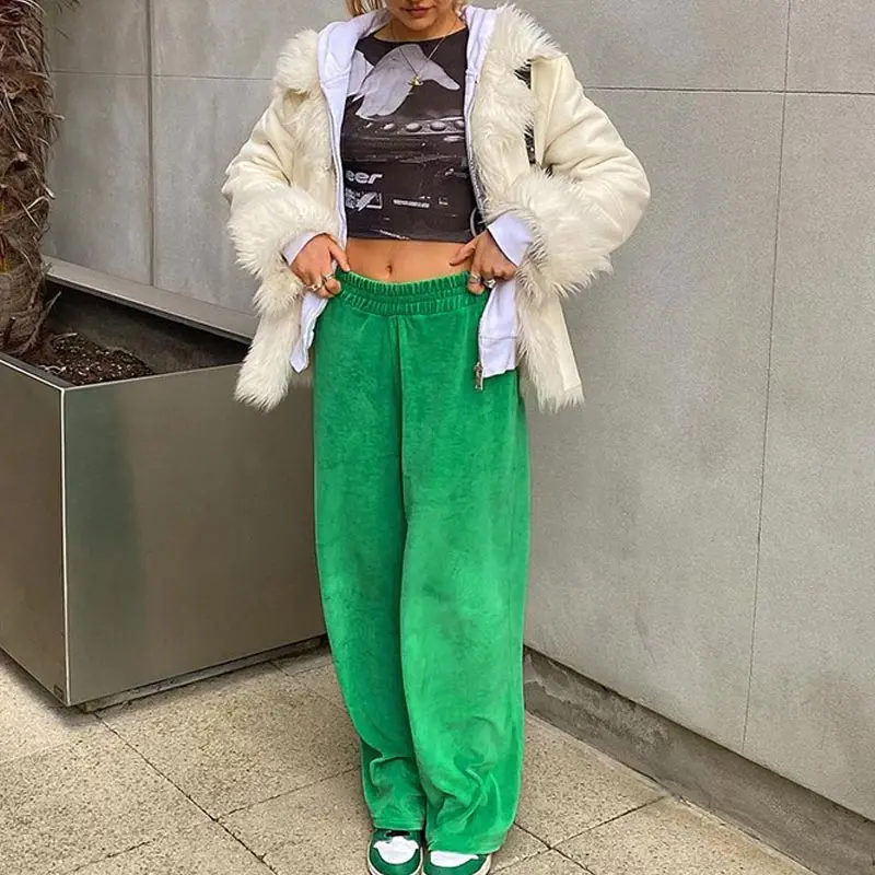 

High Waist Oversized Pants Autumn Sports Fashion Vintage Female Casual Green Loose Pants Ladies Streetwear 2021 New