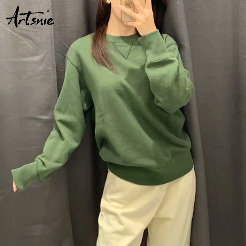 

Artsnie embroidery casual women sweatshirt autumn 2019 o neck long sleeve hoodies pullover streetwear knitted sweatshirts mujer