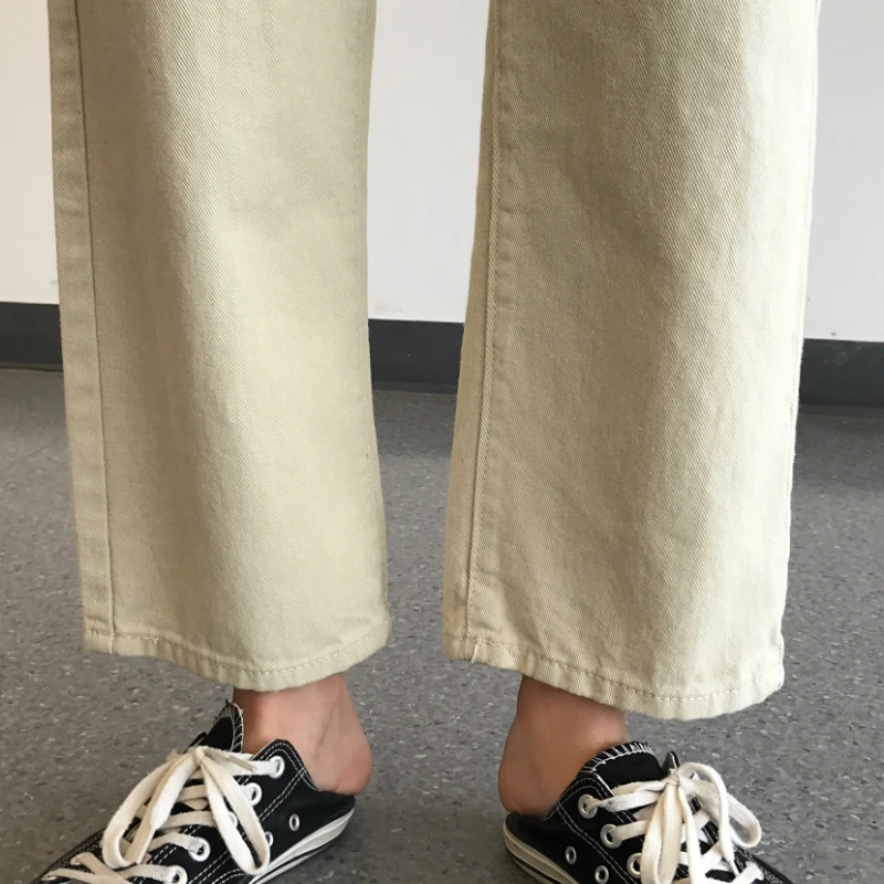 

Straight Jeans Women Chic Spring Solid Loose New Slim Button Pockets All-match Vintage Casual Denim Female Trousers Temperament