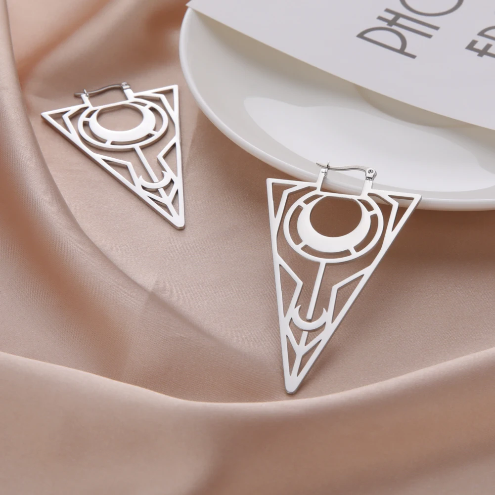 Skyrim Punk Geometric Moon Triangle Earrings for Women Stainless Steel 2022 Vintage Gothic Jewelry Gift Friends | Украшения и