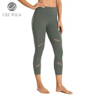 crz yoga womens naked feeling mid waist mesh panels splice tights yoga capri workout leggings 21 inches