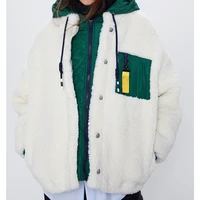 winter lambskin fleece stitching jacket jacket zipper hoodie thick warm boyfriend fashion street hooded polar fleece casual coat