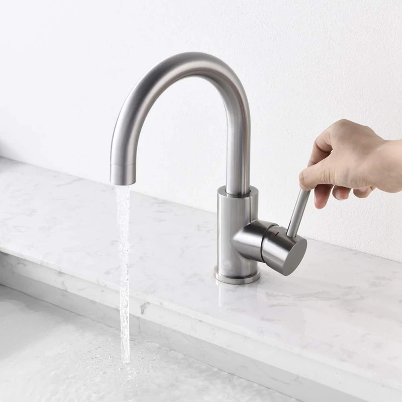 

Bathroom Faucet with Sprayer 360 Swivel Faucet Single Lever 1 Hole Deck Mount 304 Stainless Steel Deck Mount Brushed Nickel Ba