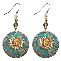 retro bohemian color separation double sunflower delicate decorative earrings retro fashion earrings