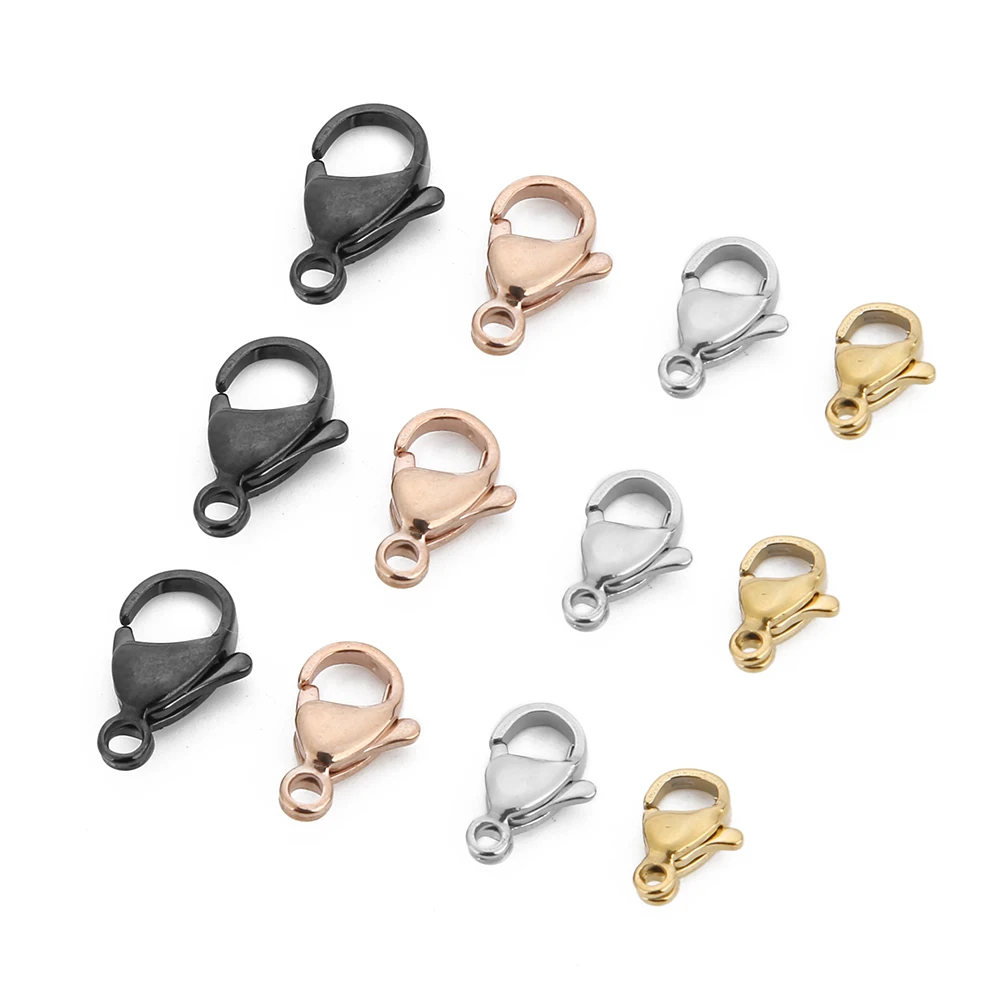 

20pcs/lot 316L Stainless Steel High Polished Gold Black Silver Tone Lobster Clasp 9-15mm Necklace Connector DIY Jewelry Findings