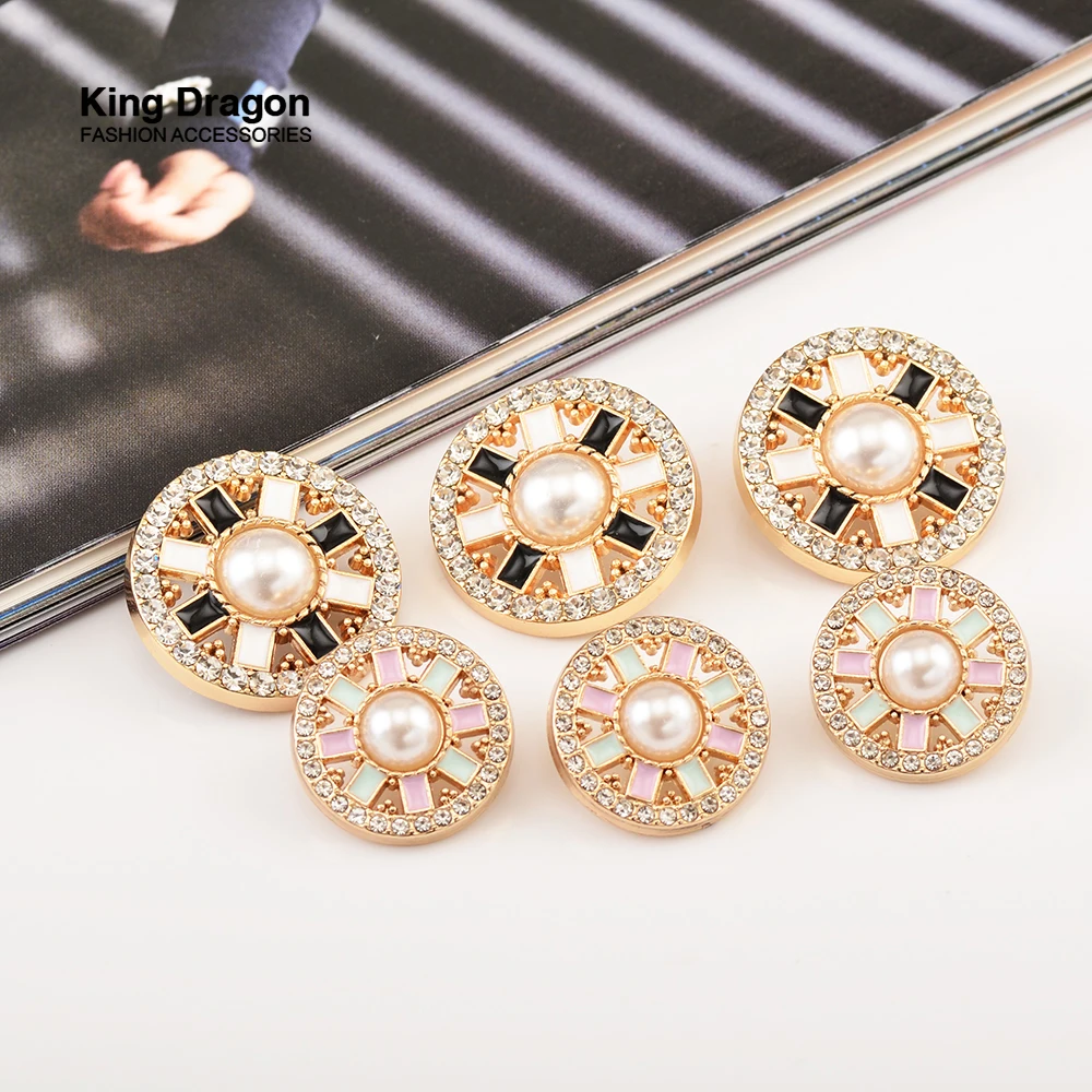 New Arrival 6PC Gold Rhinestone Decor Metal Flower Pearl Buttons For Clothes Coat Cardigan Sweater Sew Needlework KD886 | Дом и сад