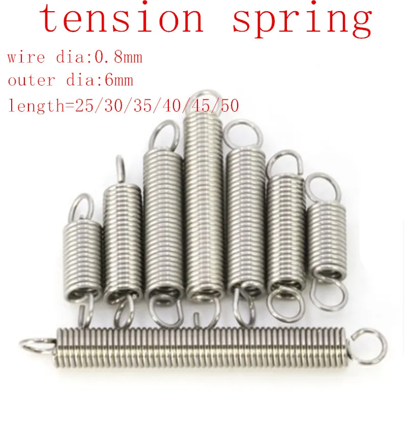 

5pcs/lot 0.8 x 6 x L 0.8mm stainless steel Tension spring with a hook extension spring length 20mm to 60mm