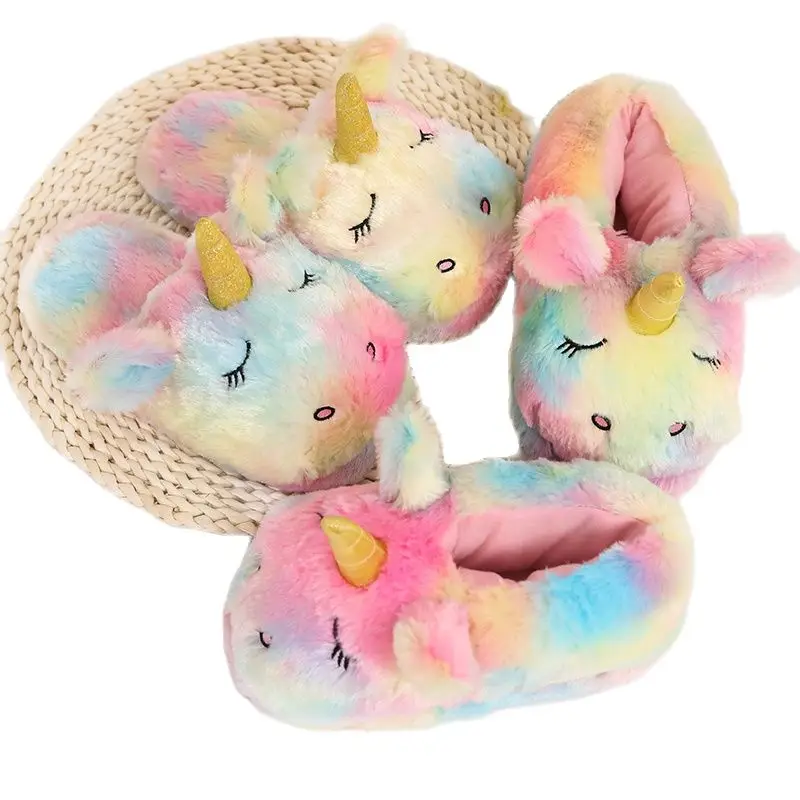 

Winter new colorful unicorn shoes warm cotton girl shoes female home floor indoor shoes cute warm gift for girls