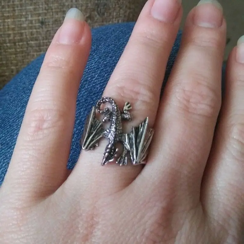 

Punk Wings Flying Chinese Dragon Ring Biker Rock Men Women Cool Unisex Animal Resizable Ring