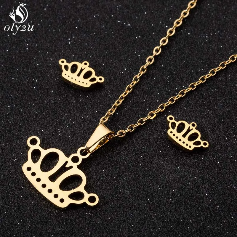 Oly2u ожерелье из нержавеющей стали для женщин девочек любовник мультфильм корона