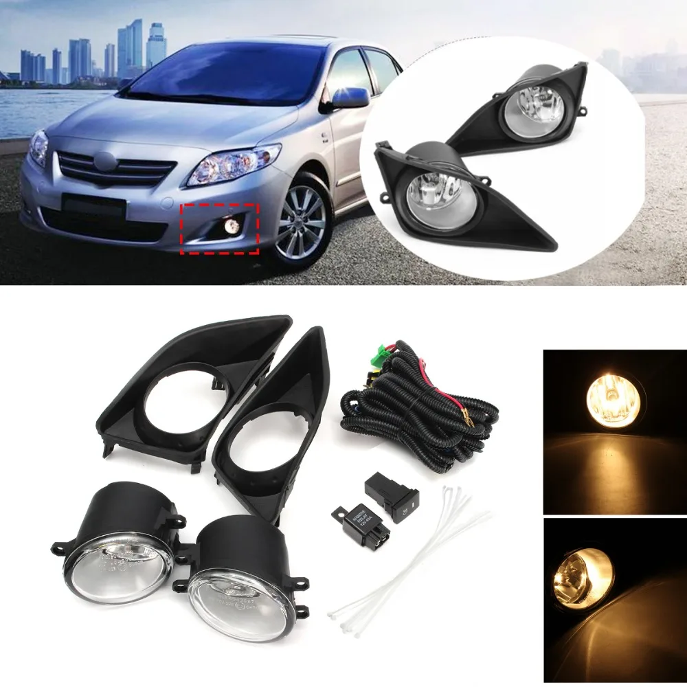 

2Pcs H11 Bulbs Car Front Bumper Left/Right Fog Light Lamp+Black Grille Covers Switch Kit For Toyota Corolla 2008 2009 2010
