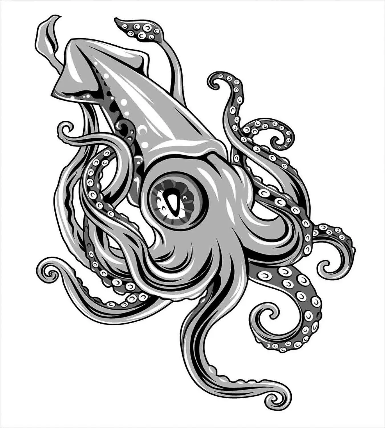 Kraken Duvet Cover Set Squid Fish with Fins Sea Animal Cuttlefish Underwater Alien Artisan Design Print 3 Piece Bedding Grey | Дом и сад
