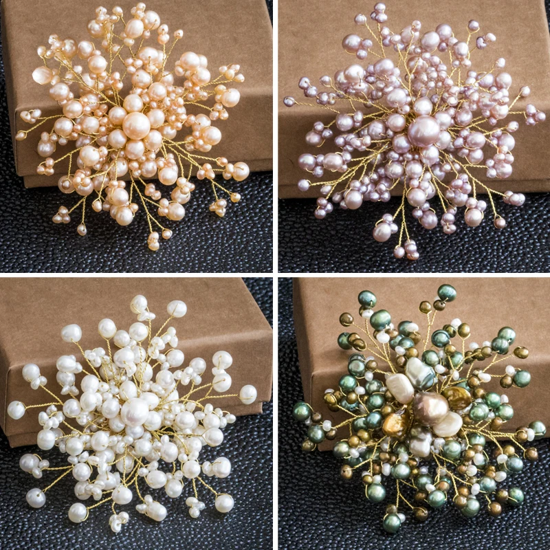 Natural Freshwater Pearl Brooches For Women Party Baroque Pearl Flower Brooch Luxury Pearl Brooches Handmade Elegant Accessories