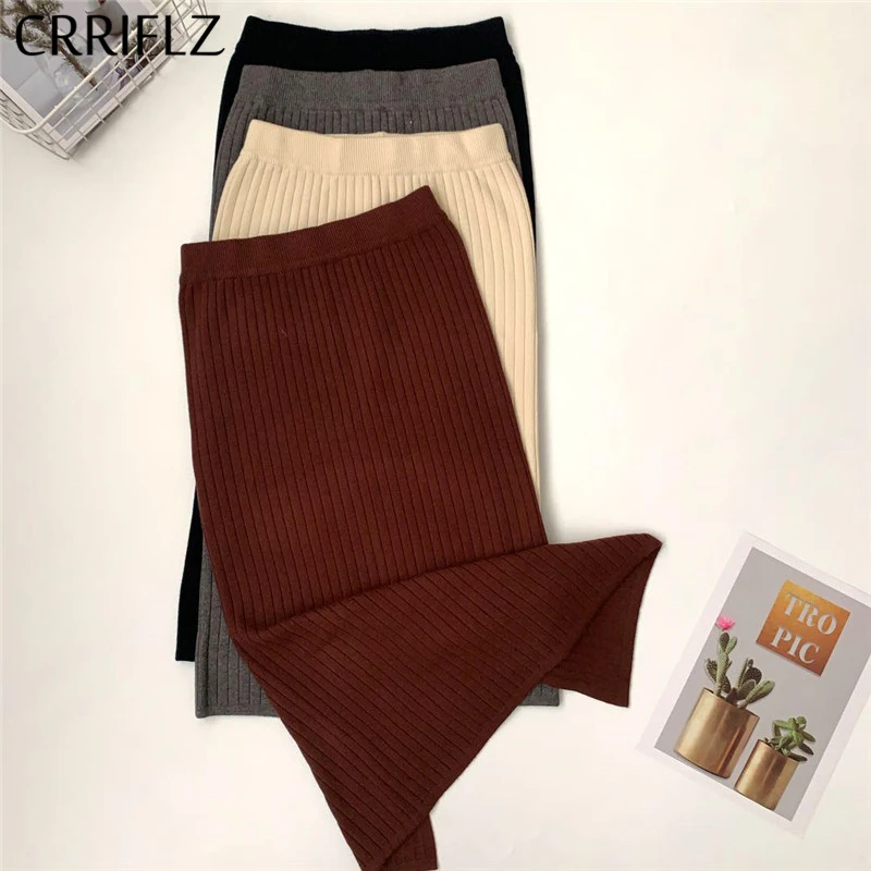 Осенне зимняя трикотажная Женская юбка 2020 Новая повседневная миди с высокой