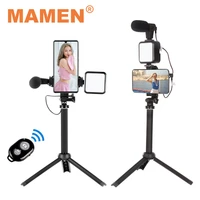 mamen vlogging kit selfie equipment with metal phone tripod led light microphone for smartphone iphone video record yotube set