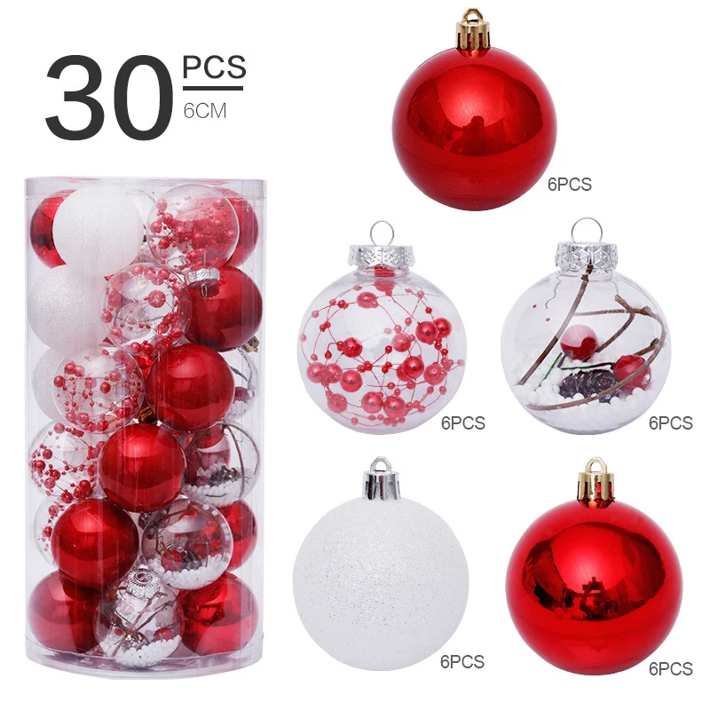

30Pcs 6cm/2.36'' Mixed Christmas Balls Ornaments Shatterproof Christmas Decorations Tree Balls Holiday Party Decor