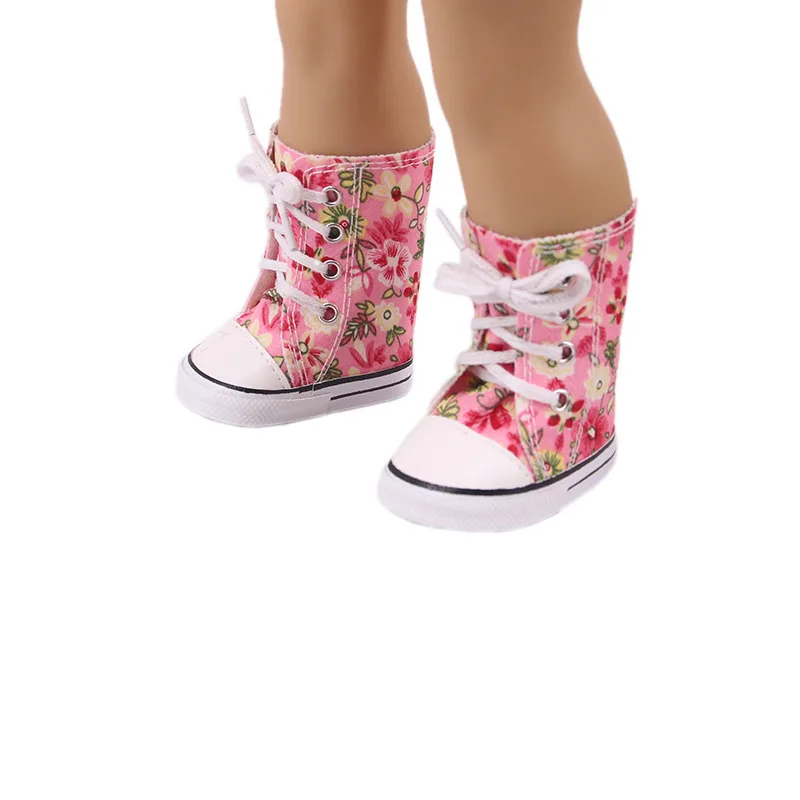 

High Top Canvas Sneakers Baby Born Shoes Handmade Lace-up Shoes For 18 Inch American 43 cm Baby Dolls GIfts Free Shipping