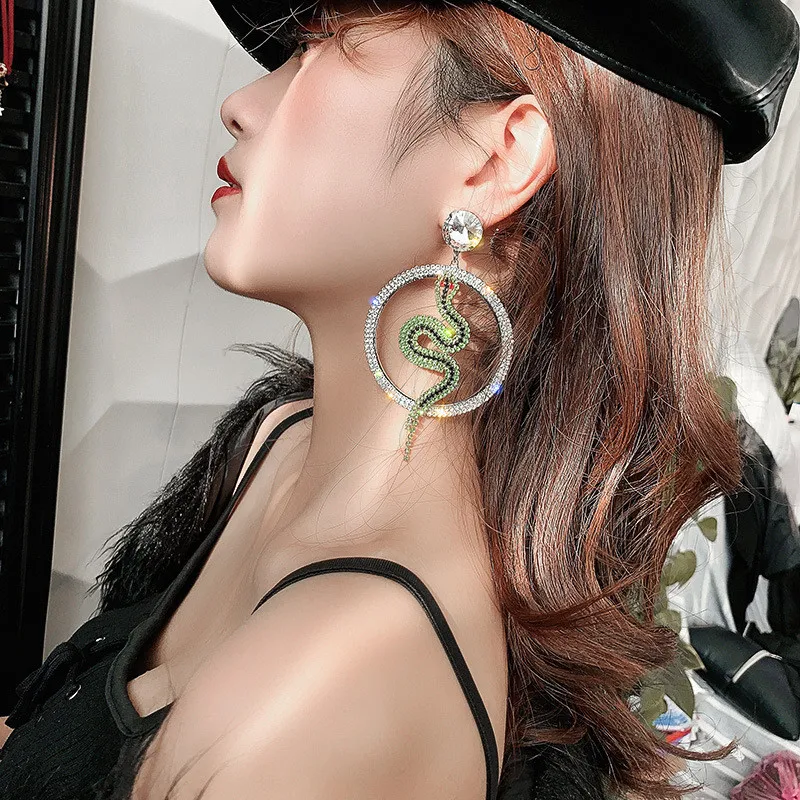 

FYUAN Big Round Crystal Drop Earrings Women Bijoux Green Snake Rhinestone Dangle Earrings Jewelry Gifts