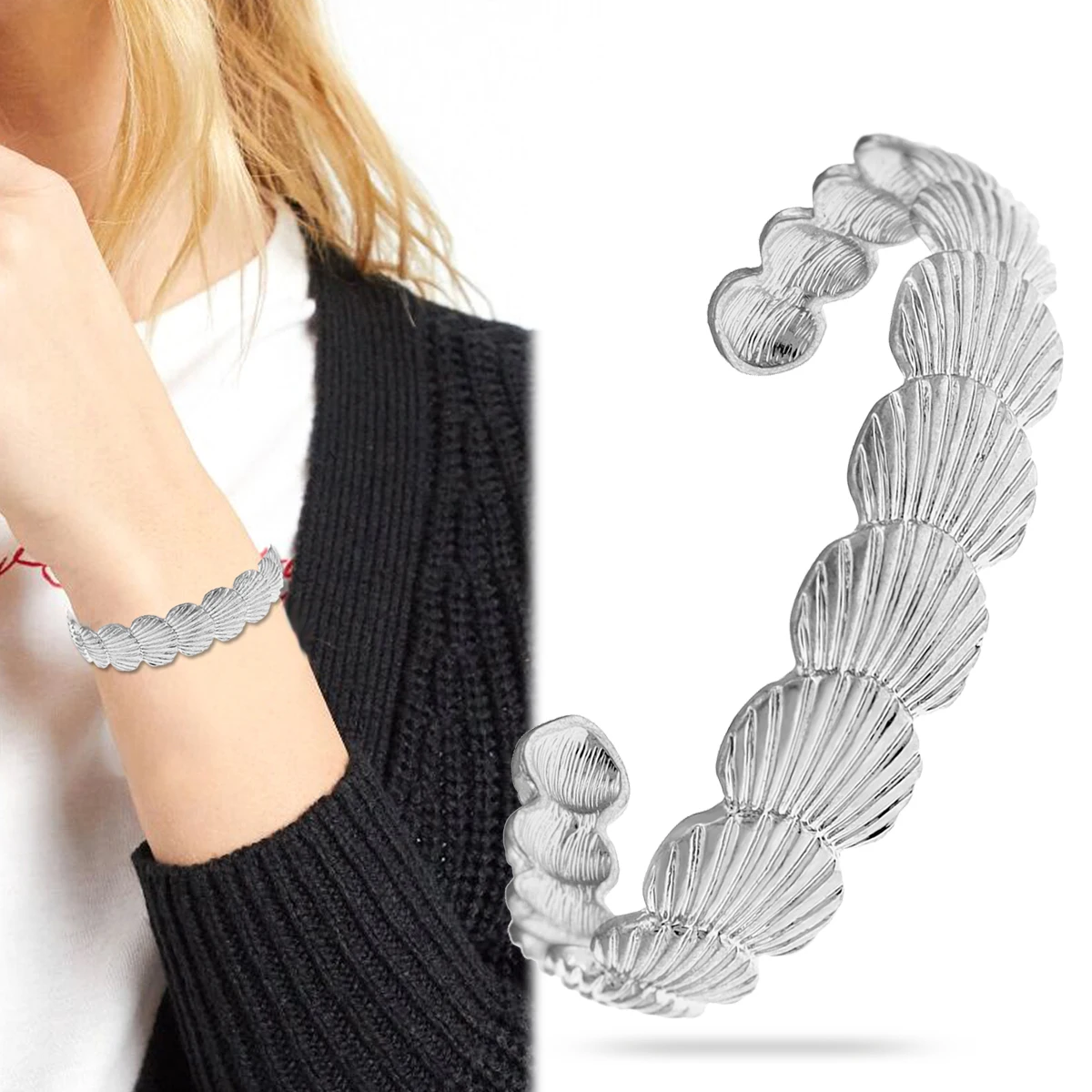 Браслет-манжета женский в виде морской раковины из металла Открытый браслет для