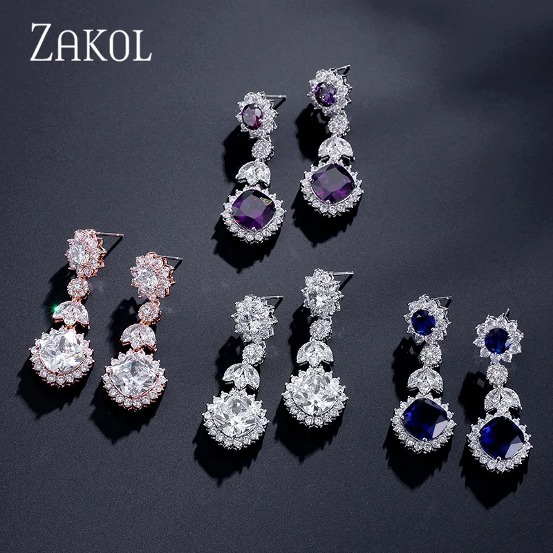 ZAKOL роскошные длинные висячие серьги с кубическим цирконием и кристаллами для