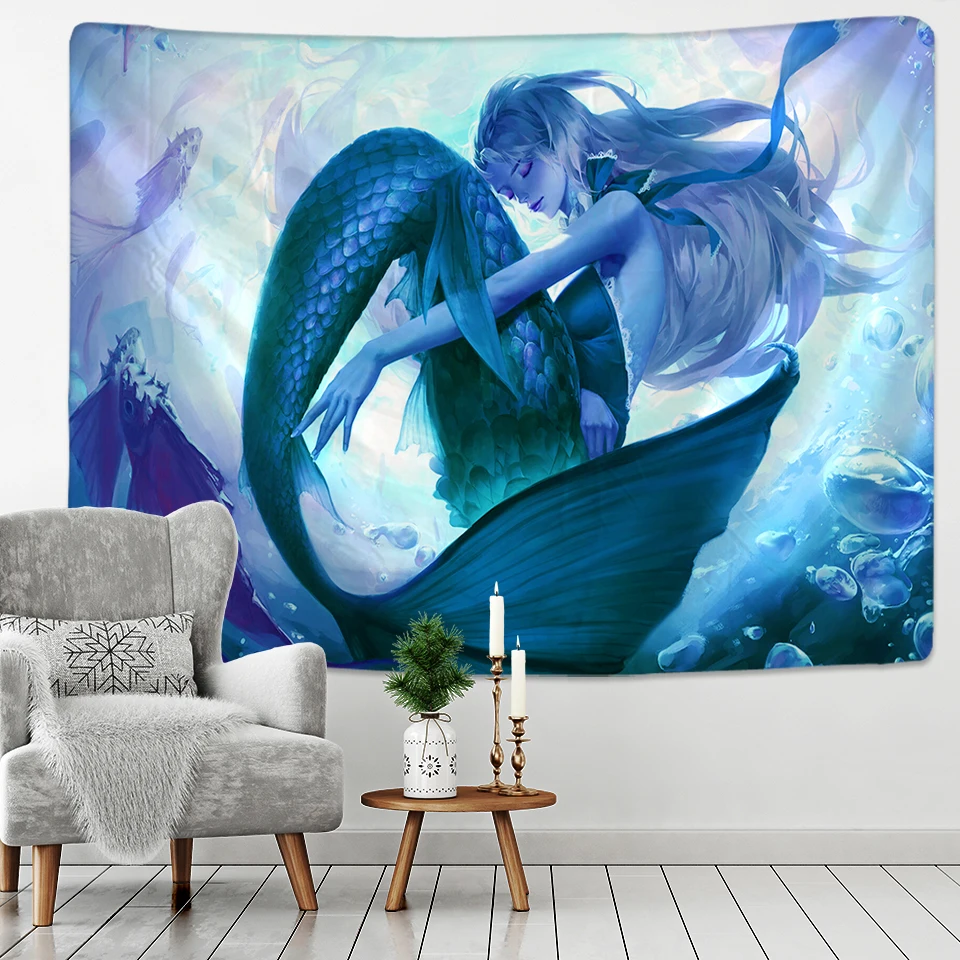 Deep Sea Mermaid Tapestry Indian Mandala Wall Hanging Bohemian Gypsy Psychedelic Tapiz Witchcraft Tapestr | Дом и сад