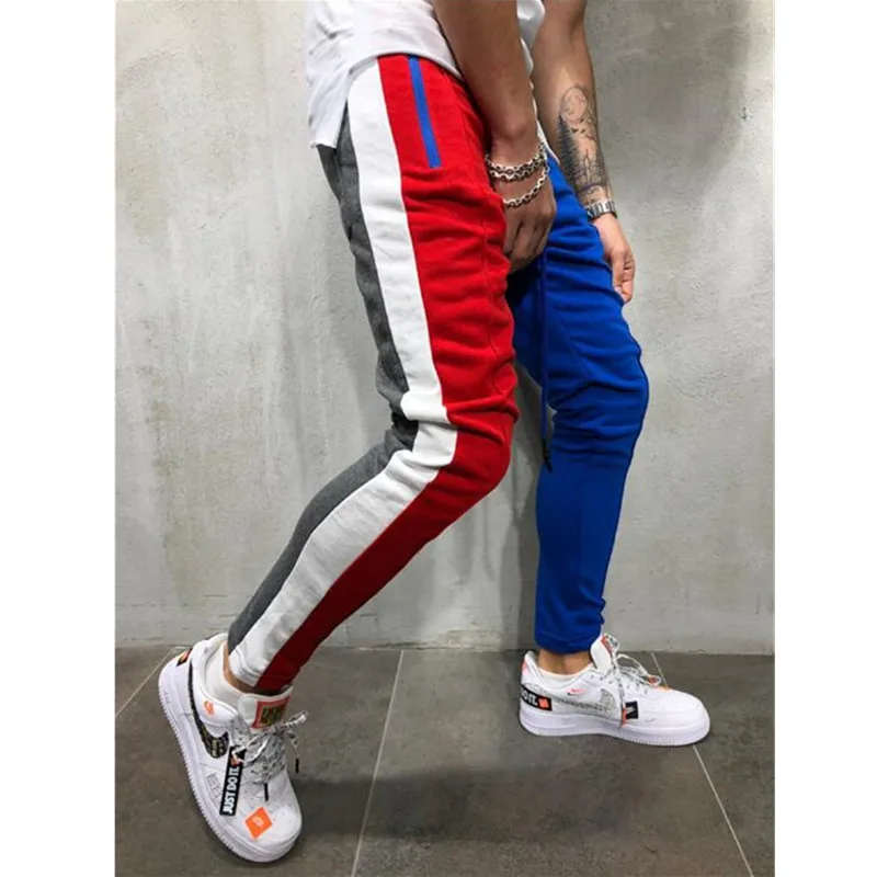 Мужские спортивные брюки прилегающего кроя с завязками полосатые штаны Цветные