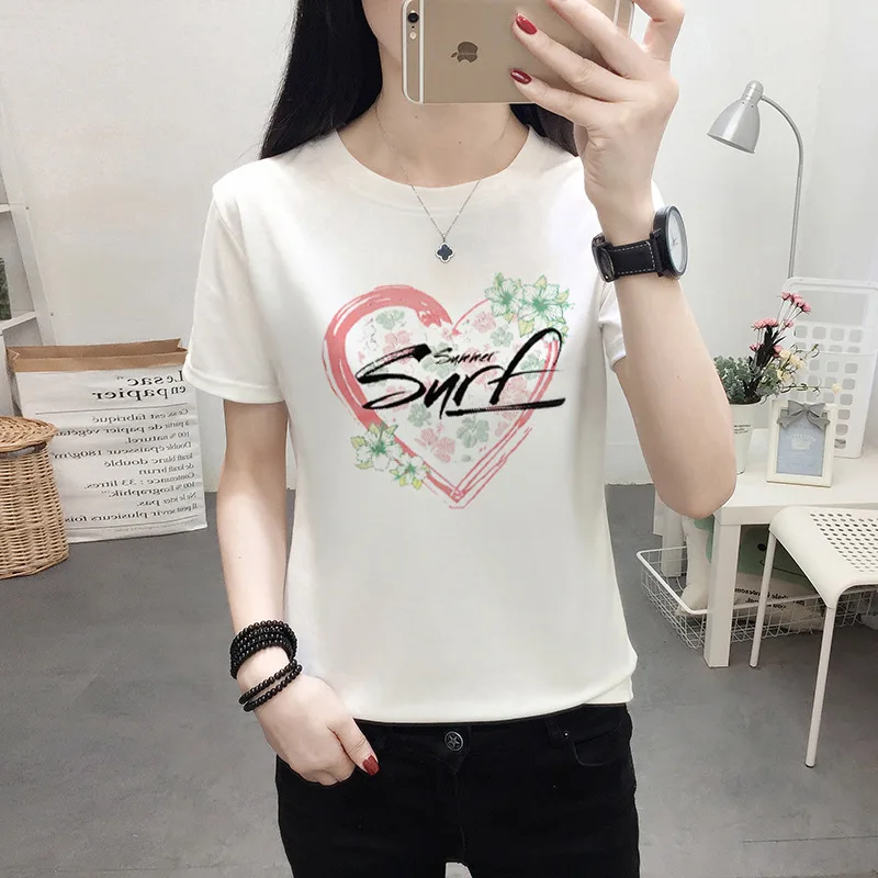 GEJIAN2019 New Women's Large Size Loose Thin Round Neck Short-Sleeved T-Shirt Female Slim Casual Fashion Letter Graphic | Женская