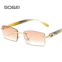 soei fashion small rectangle women sunglasses vintage rimless clear ocean gradient sun glasses brand designer men shades uv400