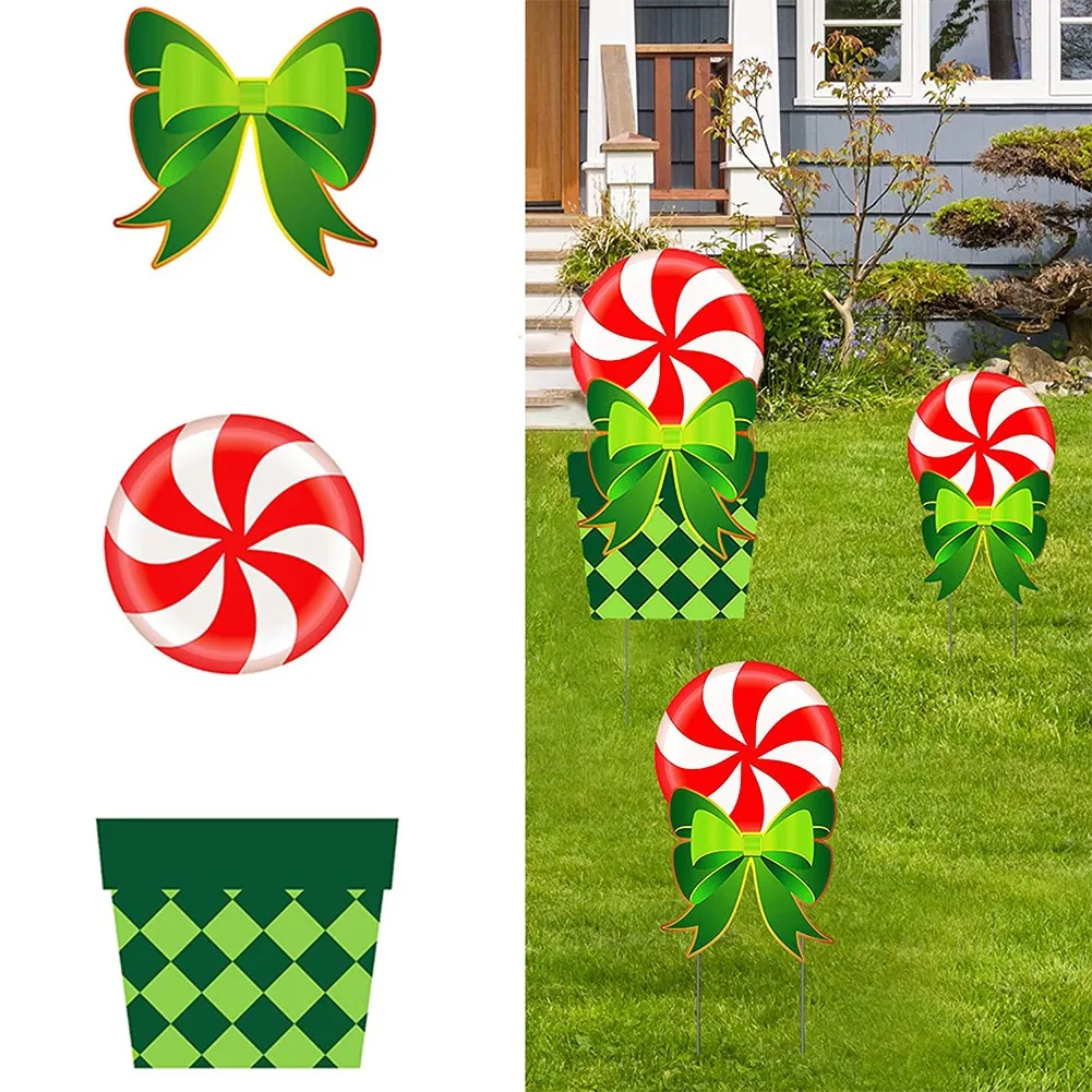 

1 Set Christmas Yard Signs Stakes Candy Christmas Holiday Snowman Decorations Outdoor Peppermint Xmas Ornaments