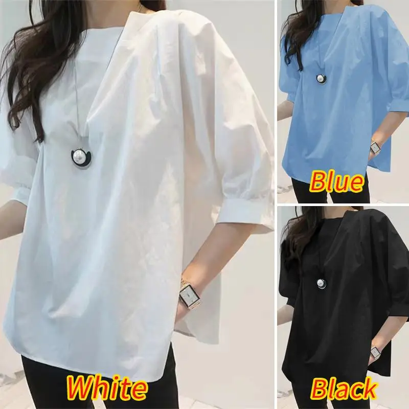 

Blouses Women Tops VONDA 2021 Summer Casual O Neck Half Sleeve Solid Party Shirts Bohemian Vestidos Plus Size Beach Blusas 5XL