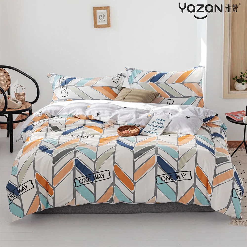 YAZAN The high quality bedding set with 100% cotton Pure and fresh pattern Simplicity Bed sheet quilt cover pillowcase 4pcs
