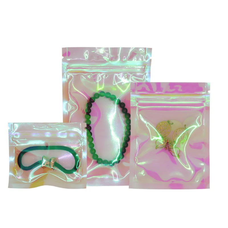 100 шт. толстые повторно закрывающиеся голографические розовые пакеты на молнии